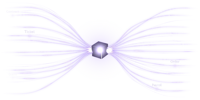 Strands of light flowing from both sides into one dark block